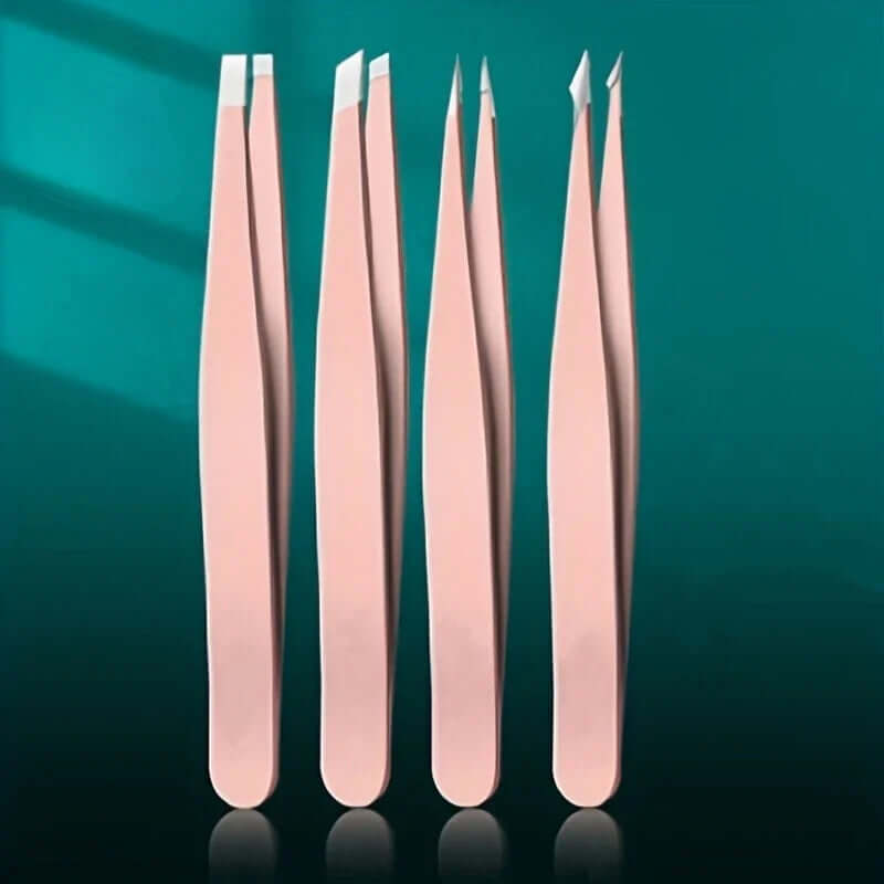 4-Piece Professional Tweezers Set — Eyebrow Hair Removal & Splinter Removal Tools