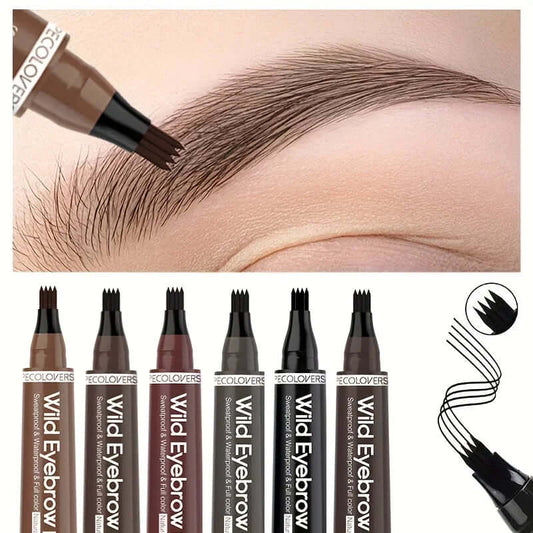 6-Color 1-Piece Eyebrow Pen — Waterproof, 4 Tips for Brows & Tattoo-Style Look