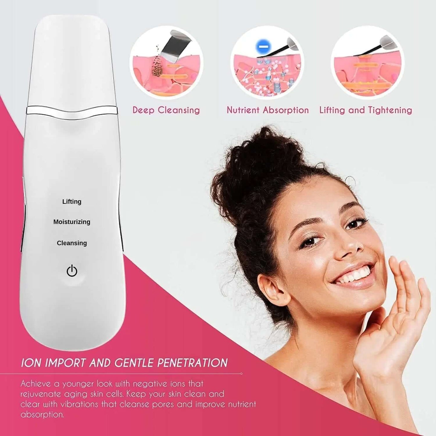 Ultrasonic Face Cleaning Scrubber – Deep Cleansing, Pore Peeling