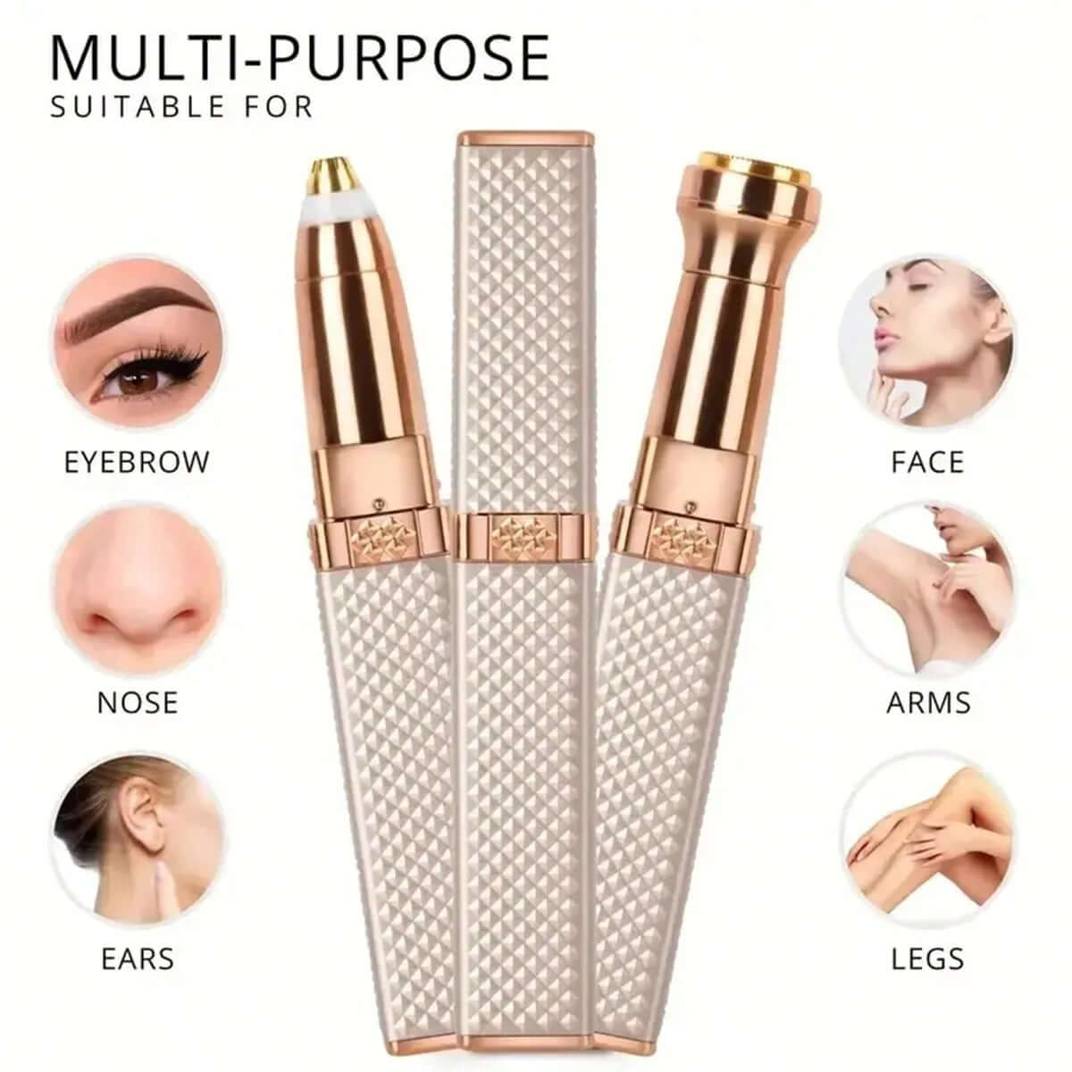 2-In-1 Eyebrow Razor and Hair Shaver (Rechargeable) with LED Light — Lips, Eyebrows, Peach Fuzz