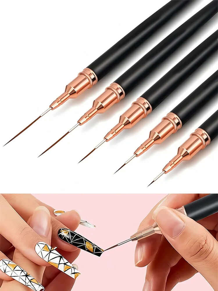 Nail Brush Pen 5pcs Set — Nail Art Liner Brushes for Elongated Striping & Drawing (Professional)