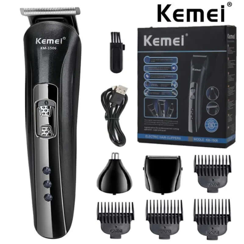 3-in-1 Electric Shaver KM-1506 — USB Rechargeable Trimmer for Hair, Nose, and Shaving