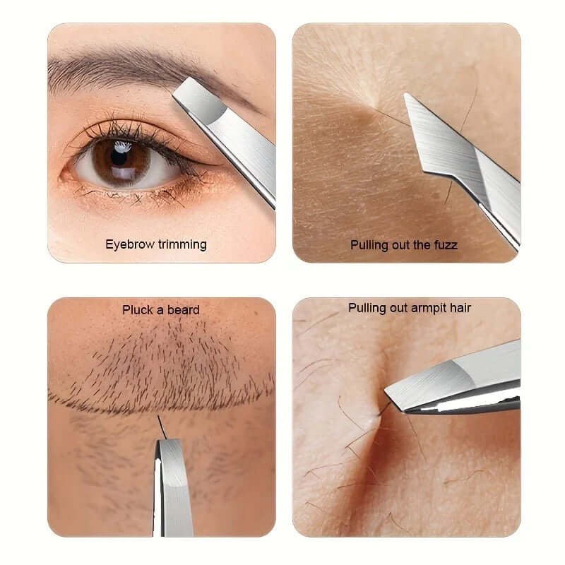 4-Piece Professional Tweezers Set — Eyebrow Hair Removal & Splinter Removal Tools