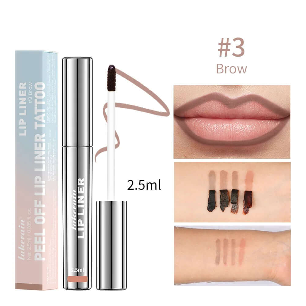 Waterproof Lip Liner with Peel-Off Lip Gloss — Matte Brown Tint, Tear-Off Stain