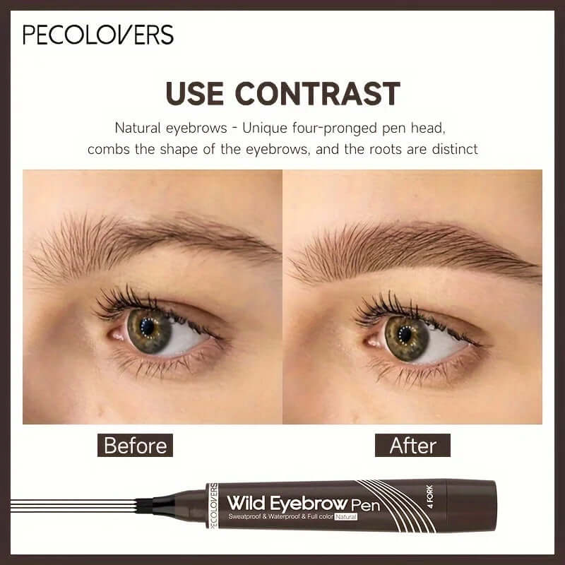 6-Color 1-Piece Eyebrow Pen — Waterproof, 4 Tips for Brows & Tattoo-Style Look