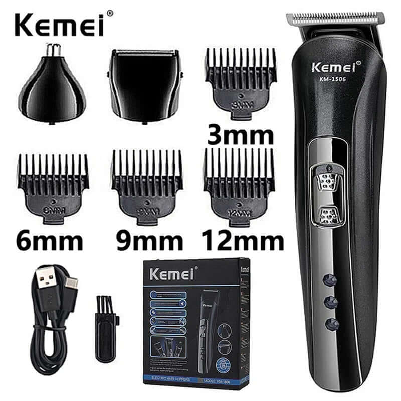 3-in-1 Electric Shaver KM-1506 — USB Rechargeable Trimmer for Hair, Nose, and Shaving