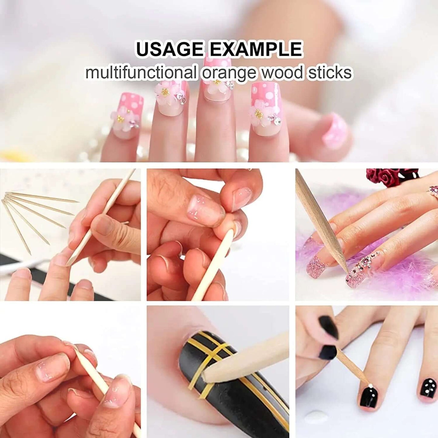 Nail Art Pusher & Cuticle Remover Kit – Wood Sticks, 100/50 Pack