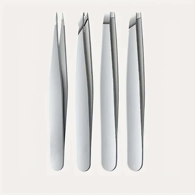 4-Piece Professional Tweezers Set — Eyebrow Hair Removal & Splinter Removal Tools