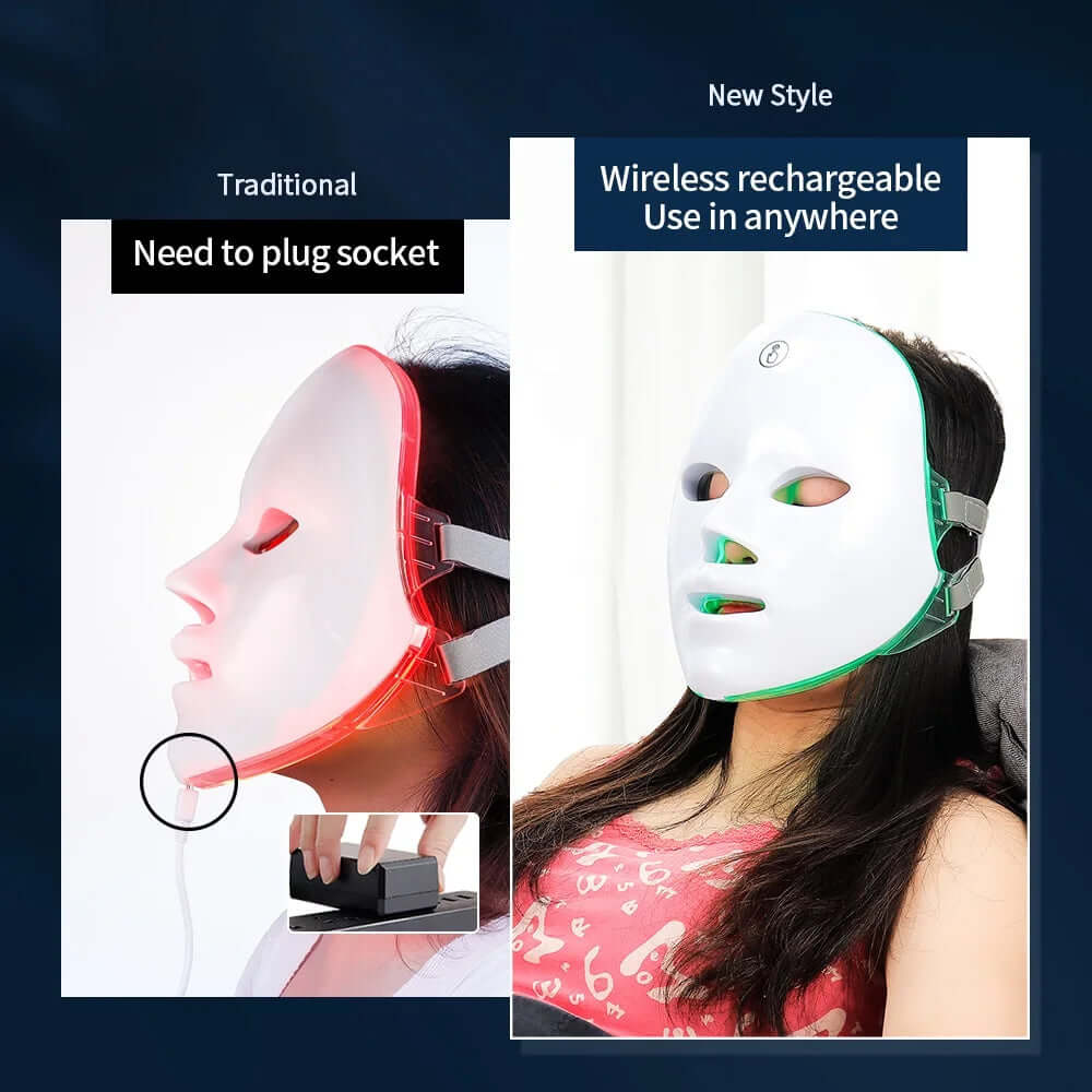 Wireless LED Face Mask – 7-Color Light Therapy for Face & Neck