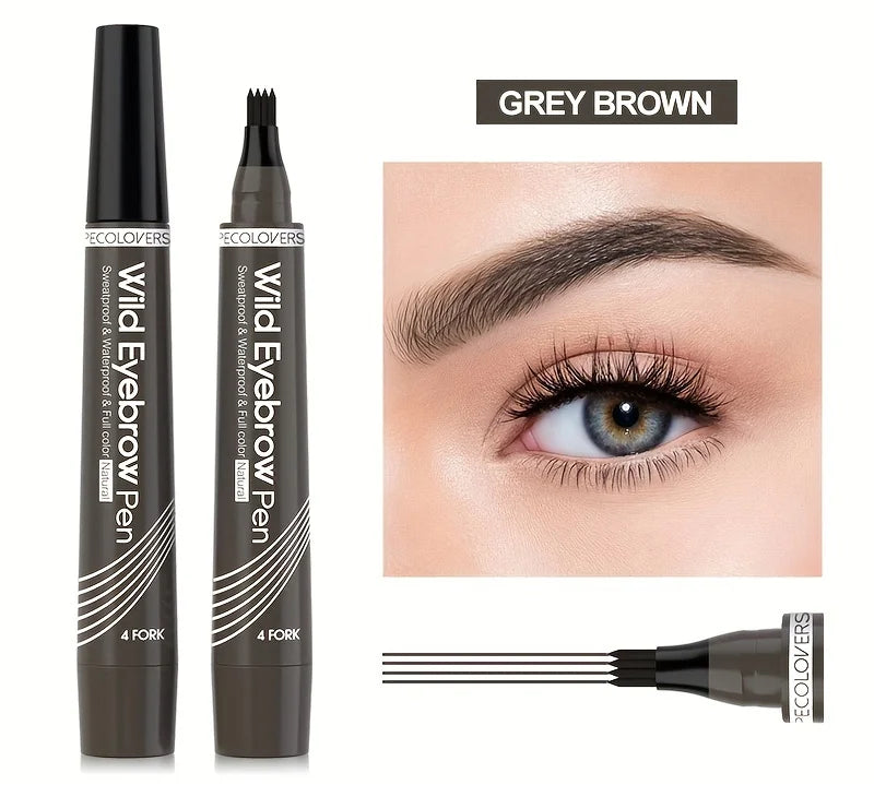 6 Colors Eyebrow Pen 1pc — Waterproof, 4-Split Tip, Liquid Black