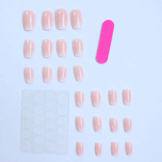 Glossy Pink Press-On Nails 24pcs – Medium Square, Full-Cover Fake Nails