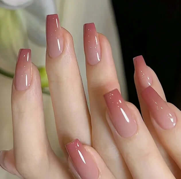 Glossy Pink Press-On Nails 24pcs – Medium Square, Full-Cover Fake Nails