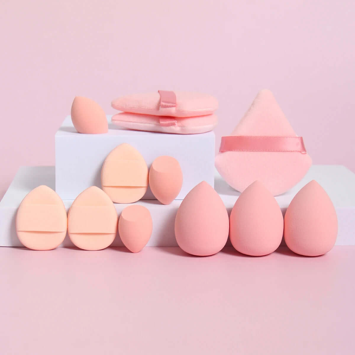 Premium 12-Piece Sponge Set — Loose Powder Puffs, Air Cushions, Beauty Eggs, Mini Sponges.