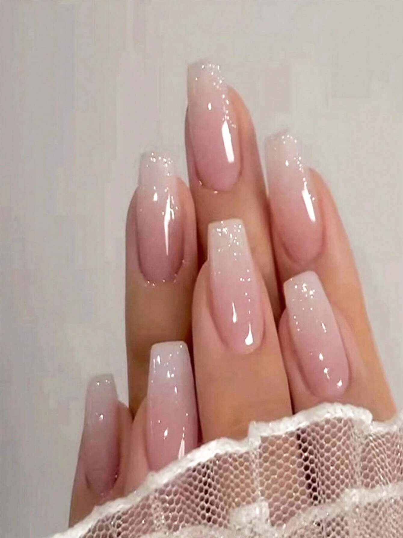 Glossy Pink Press-On Nails 24pcs – Medium Square, Full-Cover Fake Nails