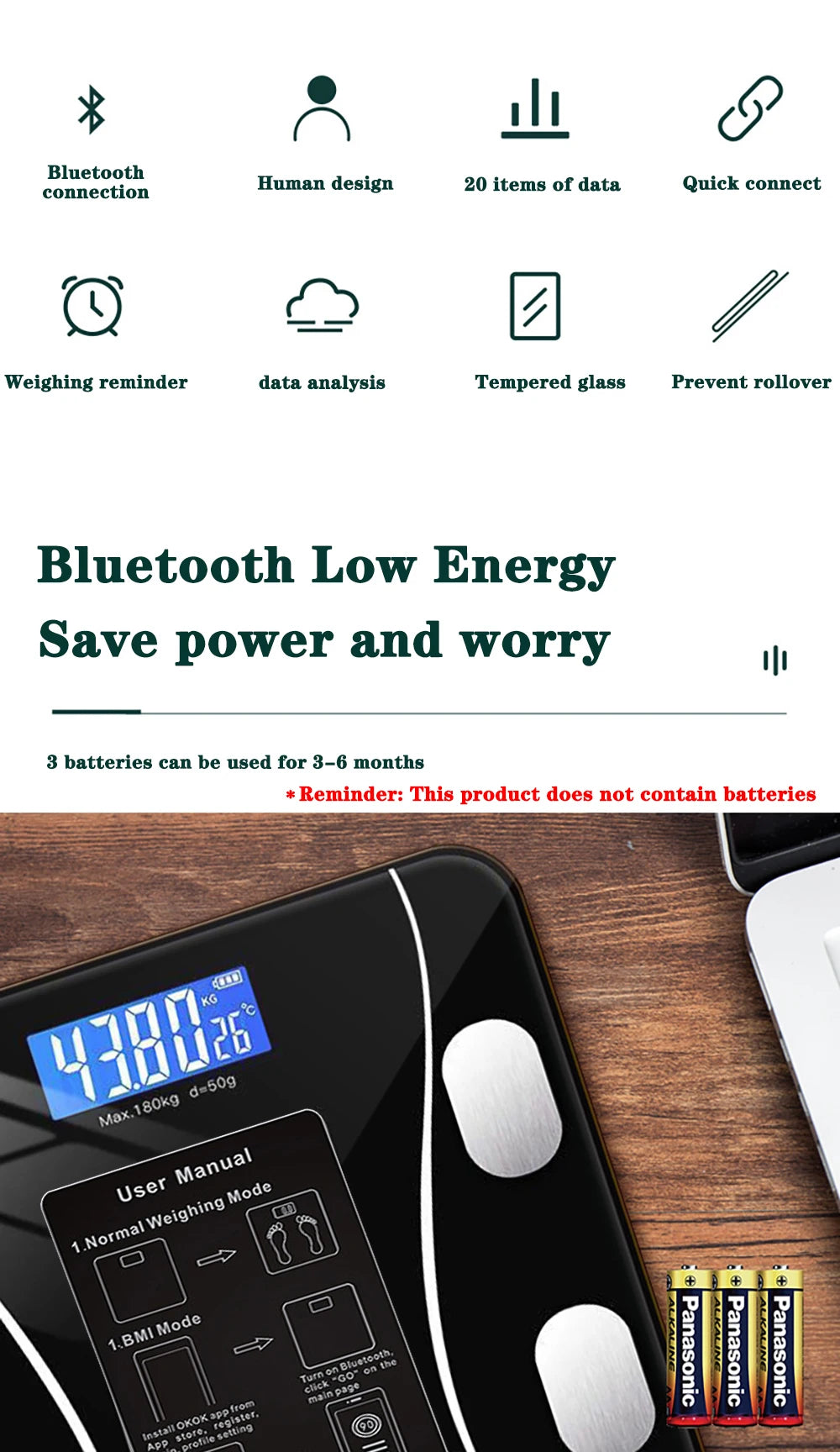 Smart Wireless Body Fat Scale — Digital Bathroom Scale with Body Composition Analyzer & Bluetooth App