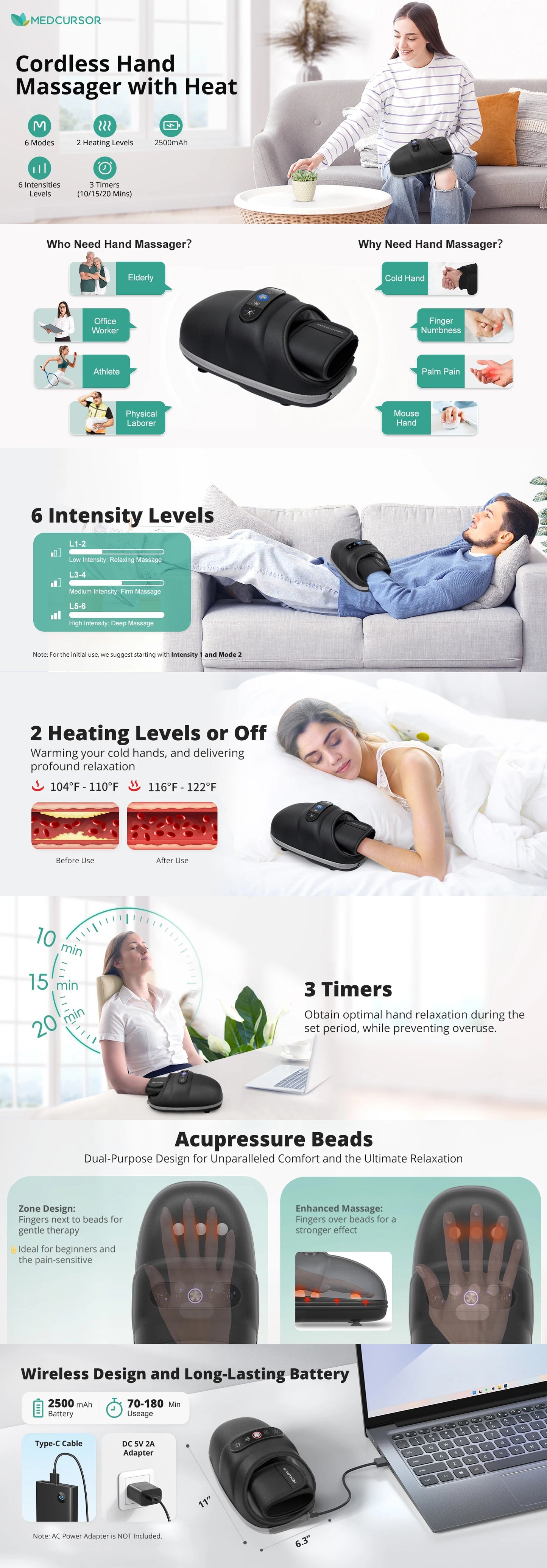 Wireless Electric Hand Massager Air Compression Hot Compress Palm Acupoint Massager Finger Arthritis Numbness Muscle Relaxation