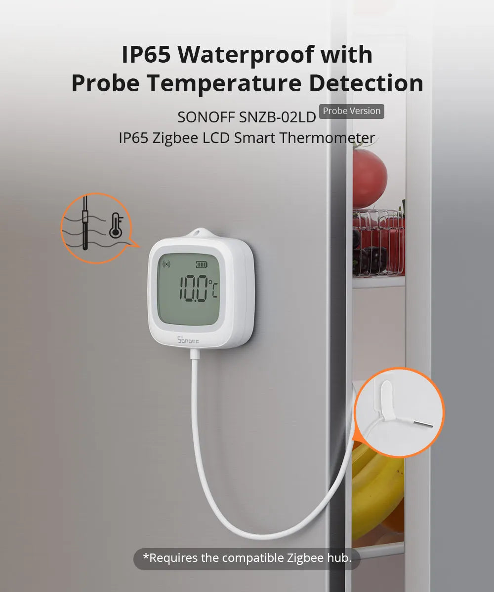 SONOFF SNZB-02LD IP65 Zigbee LCD Smart Thermometer With Probe Detect Pool Bathtub Fridge Freezer Liquid Temperature Measurement