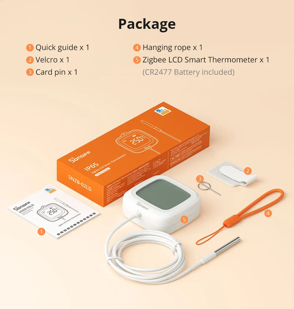 SONOFF SNZB-02LD IP65 Zigbee LCD Smart Thermometer With Probe Detect Pool Bathtub Fridge Freezer Liquid Temperature Measurement