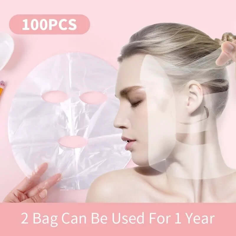 Disposable Full-Face Mask with Neck Stickers – Transparent Paper Wrap (500/100 Pcs)