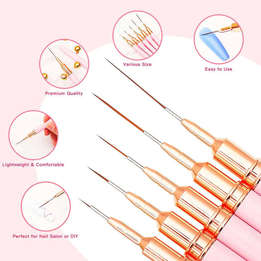Nail Brush Pen 5pcs Set — Nail Art Liner Brushes for Elongated Striping & Drawing (Professional)