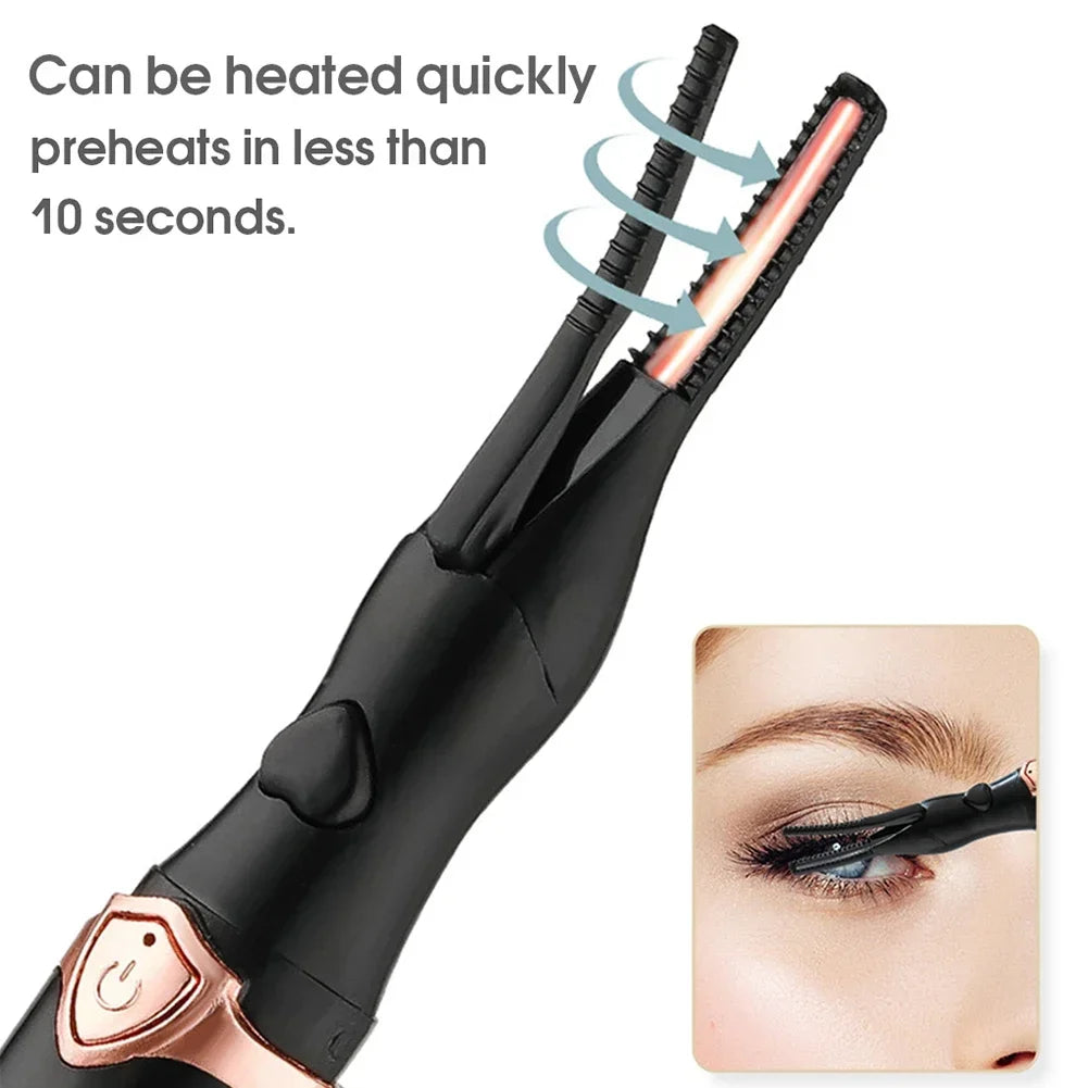 2-in-1 portable heated eyelash curler, long-lasting curling comb clip, USB power supply, 3-speed temperature mode, beauty tool