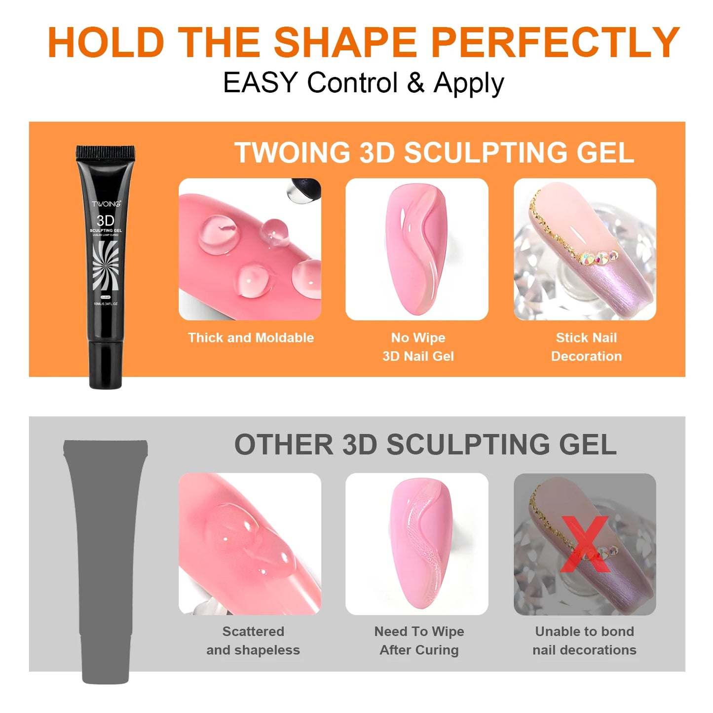 10ml 3D Nail Art Gel — DIY Designs, Waterproof Sculpting Gel for Intricate Carvings