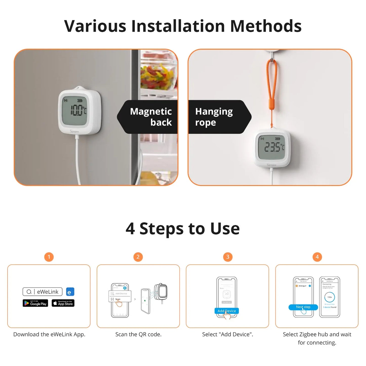 SONOFF SNZB-02LD IP65 Zigbee LCD Smart Thermometer With Probe Detect Pool Bathtub Fridge Freezer Liquid Temperature Measurement