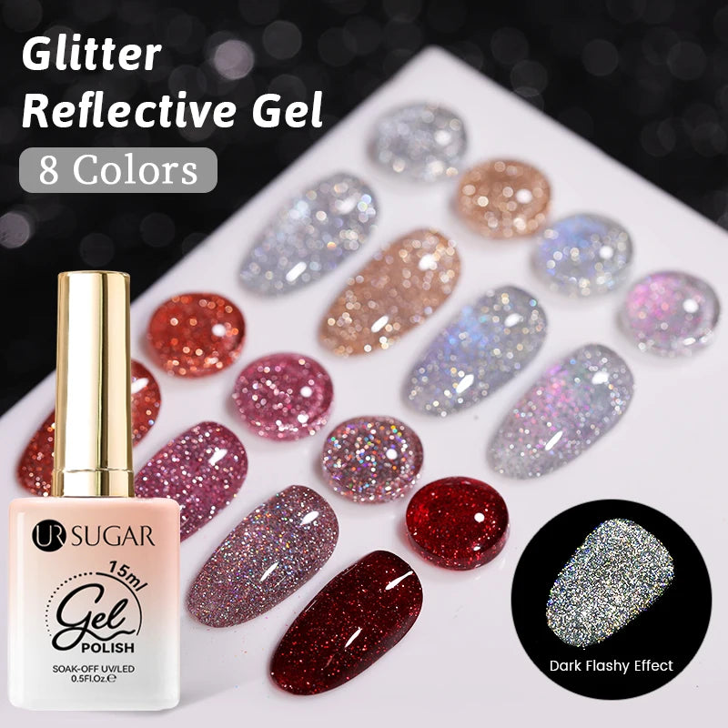 UR SUGAR Silver Glitter Gel Nail Polish — 15ml, Semi-Permanent UV Gel