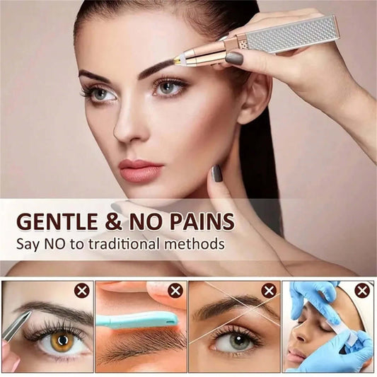 2-In-1 Eyebrow Razor and Hair Shaver (Rechargeable) with LED Light — Lips, Eyebrows, Peach Fuzz