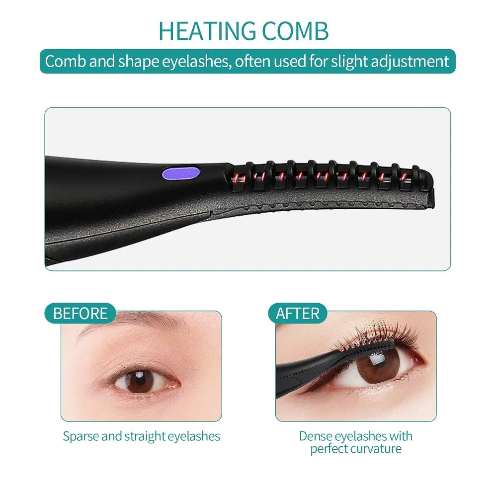 2-in-1 portable heated eyelash curler, long-lasting curling comb clip, USB power supply, 3-speed temperature mode, beauty tool