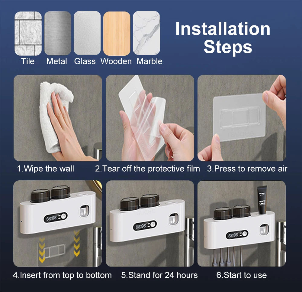 3-in-1 Portable Toothbrush Care Kit — UV Sterilization, Drying, Wall-Mounted Holder