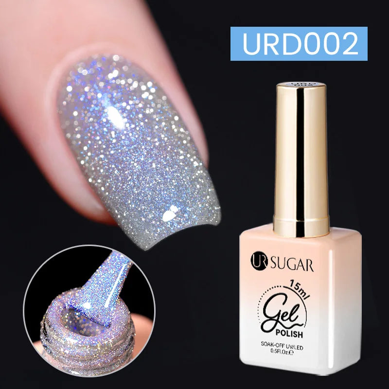 UR SUGAR Silver Glitter Gel Nail Polish — 15ml, Semi-Permanent UV Gel