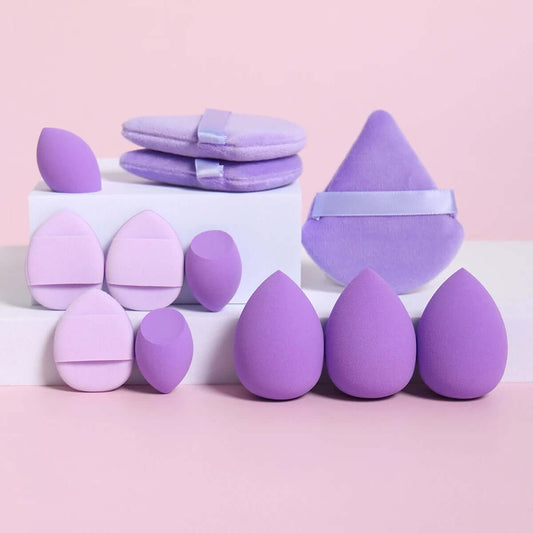 Premium 12-Piece Sponge Set — Loose Powder Puffs, Air Cushions, Beauty Eggs, Mini Sponges.