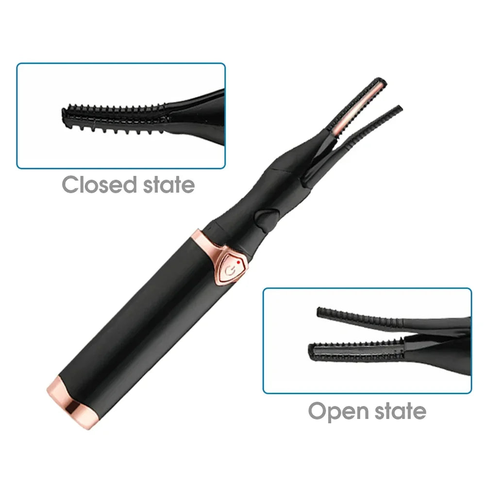 2-in-1 portable heated eyelash curler, long-lasting curling comb clip, USB power supply, 3-speed temperature mode, beauty tool